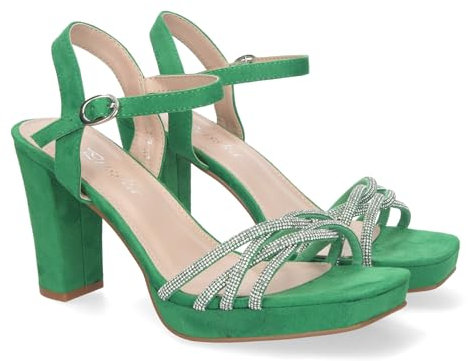 shoes&blues.es 81250-Sandalias de Mujer de Fiesta con Tacon, Adornos Brillantes, Cierre de Hebilla y Puntera Abierta, Ideal para Eventos.. Talla 37 Verde