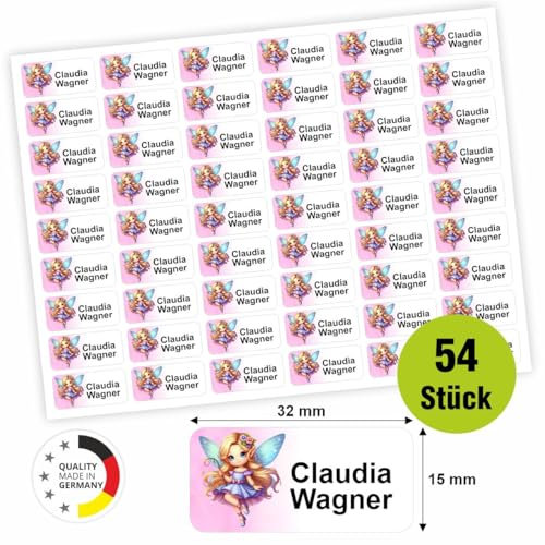 Namensaufkleber - personalisierte Aufkleber mit Wunschname für Stifte und alle Schulsachen (Farbverlauf Rosa, 54 Stück)