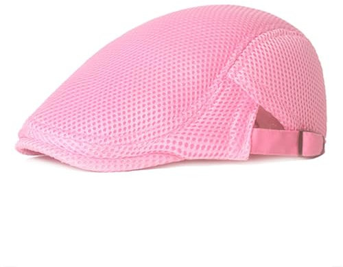 HIQIU Unisex Schirmmütze Baskenmütze Herren Atmungsaktiv Mesh, Flatcap Damen Sommer Gatsby Newsboy Barett Kappe, Schiebermütze Herren Sommer Hut Sportmütze Einstellbar 55 cm-60 cm (Rosa)