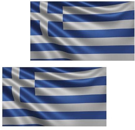 Lot de 2 grands drapeaux de la Grèce 90 x 150 cm avec passant pour mât et cordons de maintien, léger pour le sport, le football, les manifestations, les bâtiments
