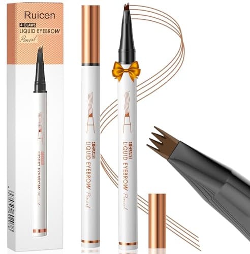 Microblading Eyebrow Pen - Upgraded Waterproof Eyebrow Pencil for Women, Brown with 4 Fork Tip for Natural-Looking, Fuller Brows