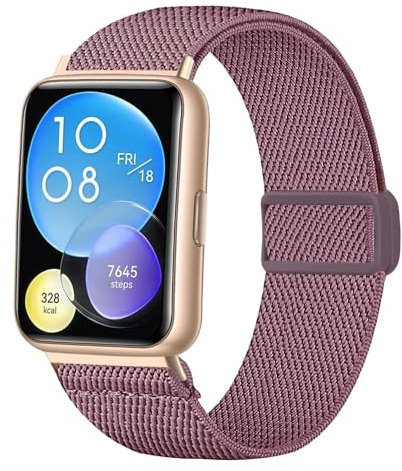 CUNUJIX Elastisch Nylon Armband Ersatz für Huawei Watch Fit 2 Active/Elegant/Classic, Dehnbare Loop Gewebe Magnetverschluss Ersatzband für Huawei Watch Fit 2 Damen Herren