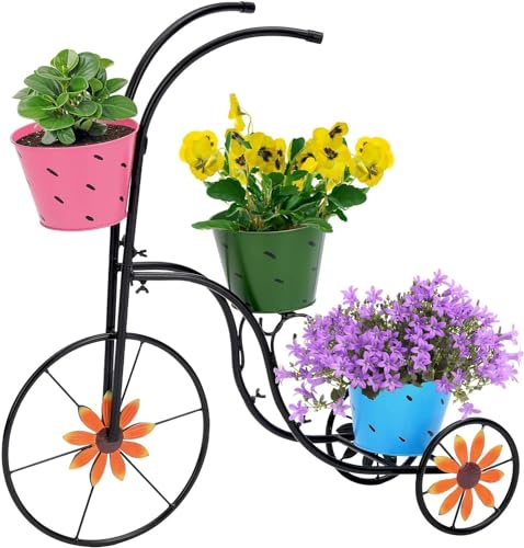 Greenfields Metal Welcome Planter - Bicycle Planter Stand - Hanging Planter with Coco Liner Decorative Welcome Sign Outdoor Decor for Garden - Patio, Deck, Entry and Front Porch (Bicycle Planter)