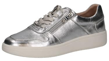 CAPRICE Damen Sneaker flach aus Leder mit Reißverschluss, Silber (Silver), 37 EU