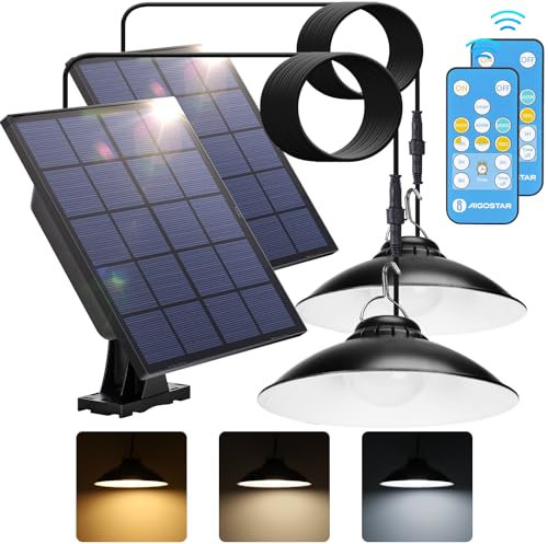 Aigostar - Luz solar exterior con mando a distancia,50W,5000mAH,batería de gran capacidad y resistente al agua IP65,regulable,Lámpara de techo solar con cable de 3 m para jardín/exterior,2 piezas