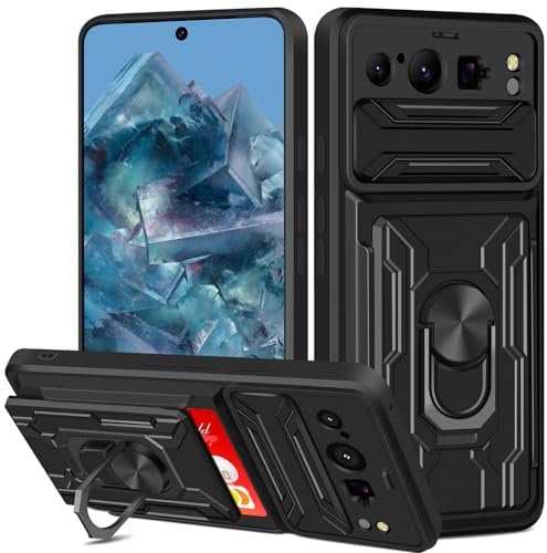 Aolcev for Google Pixel 8 Pro Case with Card Holder Wallet Case with Camera Cover Ring Kickstand Heavy Duty Hard PC Soft TPU Bumper Shockproof Protective Case Cover for Google Pixel 8 Pro Phone Case