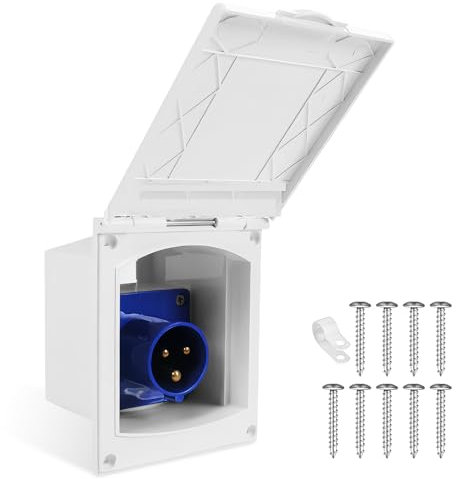 Enchufe De Alimentación CEE, Toma Externa para Autocaravana 16A, IP44, 220V-240V, Enchufe Externo para Caravana, Toma De Corriente A Prueba De Agua con Tapa Abatible para Autocaravanas, Remolques