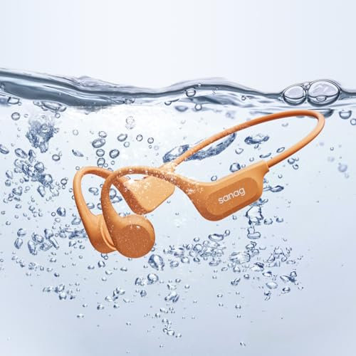 SANAG B60SPro Max Bone Conduction Headphones Open Ear Wireless Swimming Headphones Built-in 64GB Memory IPX8 Waterproof Sport Earphones Noise Reduction 10H Playtime for Gym Running Cycling(Orange)