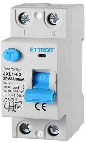 Interruttore Differenziale Puro 63A 2 poli 2P 220V 6kA 30mA 2 Moduli DIN, RCCB C63