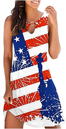 Robe de Plage à col Bateau pour Femme sans Manches avec découpe Drapeau américain Vintage hawaïen tie-Dye pour l'automne et l'été 2025, R-791 Rouge, 3XL