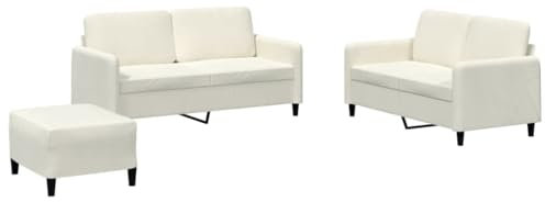 vidaXL Sofagarnitur 3-TLG., Sessel Couch mit Kissen Fußhocker, Sofa Wohnzimmersofa mit Armlehnen, Couchgarnitur Designsofa Sitzmöbel Polstermöbel, Creme Samt