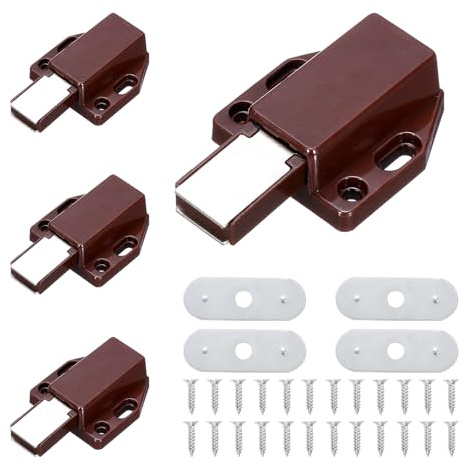 QUARKZMAN 4er Pack Magnetische Drucktüröffner, Drücken zum Öffnen Magnetdruckentriegelung für Schränke Schrank, Braun