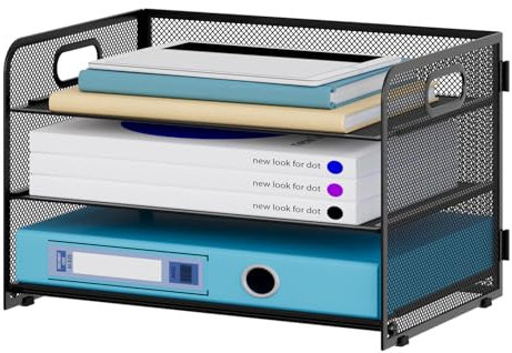 JEBELE Organiseur de bureau à 3 compartiments A4 en métal - Porte-documents - Porte-revues - Corbeille à courrier - Noir