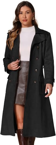 Allegra K Damen Trenchcoat Wildlederimitat Zweireihig Gürtel Mantel