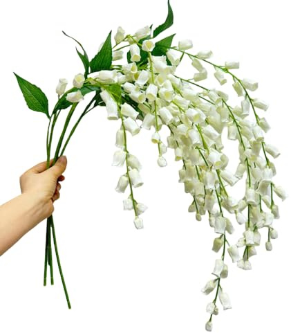 Urier 3 Bundles Lily of The Valley Silk Flowers,38 Long Stem Artificial Flowers for Tall Vase,Trailing Artificial Plants for Home Wedding Party Birthday Garden Decoration (White)