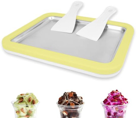 climafusion Eisplatte Eis Rolls zum Eis Machen DIY, Ice Cream Machine rolls maker mit 2 Spateln, Gelato Rollmaschine für Kinder Familie Gelb