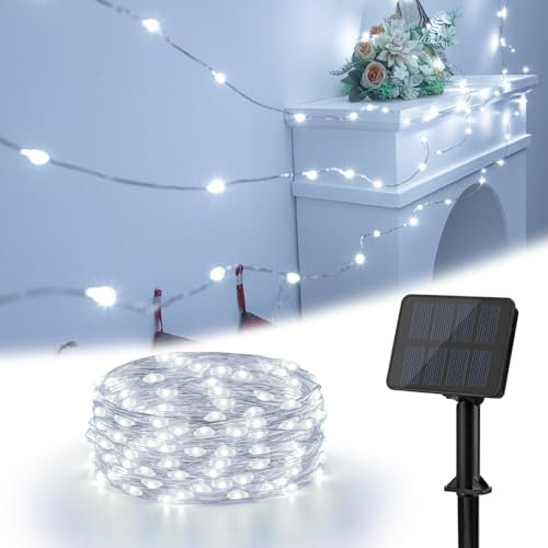 Isisyu Solar Lichterkette Aussen, 6M 60 LED Solarlichterkette Außen Wetterfest 8 Modi Kupferdraht Lichterkette Außen Solar Outdoor für Garten, Bäume, Terrasse, Balkon, Hochzeit, Partys