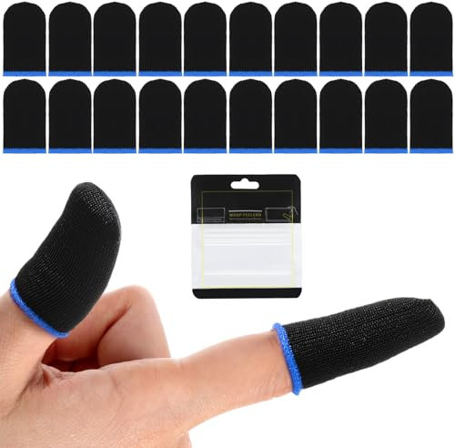 oruola 20 Pcs Finger Sleeves for Mobile Gaming,Gaming Finger Sleeves,Fingers Sleeve with Ultra Thin,Breathable and Sweat-wicking Game Fingers Sleeve Fit All Touchscreen Devices, Black & Blue