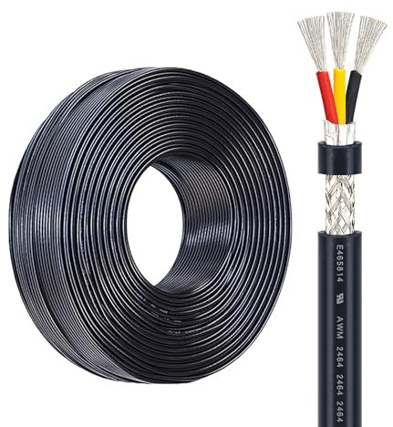 3 Conductor 28-16 Gauge 15FT-200FT Electrical Wire Shielded Wire，UL Listed Low Voltage Cable Tinned Copper Hookup Wire PVC Cable For Signal Transmission Sensors(50ft,28AWG-3C)