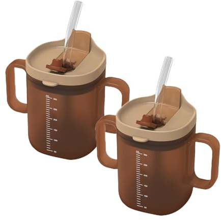 2 Stück Schnabeltasse Senioren Mit Griff, 300ml Schnabelbecher Senioren, Auslaufsichere Becher Für Seniorens, Trinkbecher Mit Deckel Und Strohhalm Für Erwachsene Mutterschaft, Wasser, Brei, Suppe