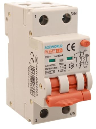 Interruttore Differenziale Magnetotermico Tipo A 25A C25, Bipolare 2P Veri (NO 1P+N), Curva C 6kA 30mA, Doppio Leva con Diagnostica Visiva, 2 Moduli DIN, Serie PL8M2