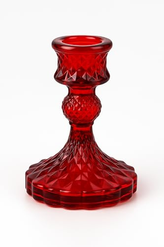 Elegant Glass Candle Holder Black, Amber, Ash Gray - Perfect for Wedding, Dining Table, Mantelpiece, and Special Occasions (Red - 1 pc)