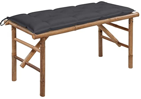 Zeehear Klappbare Gartenbank mit Auflage, 118 cm Bambus Sitzbank, wetterfest, für Garten Terrasse Veranda, Anthrazit Kissen, einfach zu verstauen
