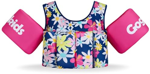 Gogokids Kinder Schwimmweste mit Nicht Aufblasbaren Armbändern - Kinder Tragbare Einstellbare Auftriebsschwimmjacken, Baby Schwimmflügel mit Brustgurt - Geeignet für 2-6 Jahre (15-30kg) Jung Mädchen