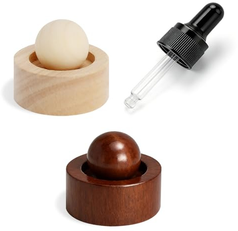 XRVRILE 2Pcs Galet Diffuseur Huile Essentielle en Bois Naturel, Boule Diffuseur d'Huiles Essentielles, Mini Diffuseur sans Eau pour Voiture Bureau Chambre, avec Pipette Hêtre Noyer