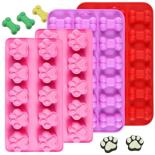 4 Stück Silikon Backform Hundekekse Set, BPA-freie Silikonform Hund | Antihaftend Silikonform Hundeleckerli, Hunde Backmatte Leckerlis, für DIY Hundeleckerlies, Schokolade, Kekse, Süßigkeiten