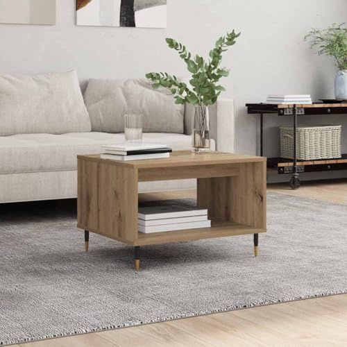 Kaloriko Table Basse chêne Artisanal 60 x 50 x 40 cm Bois d'ingénierie avec Pieds en Fer Style Industriel Salon Appartement Meuble Console Rangement
