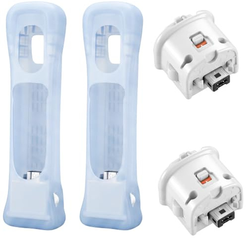 CapzoStone Motion Plus Lot de 2 coques en silicone pour télécommande Wii, Wiimote Motion Plus Adaptateur de rechange avec coque en silicone compatible avec manette Nintendo Wii (blanc)
