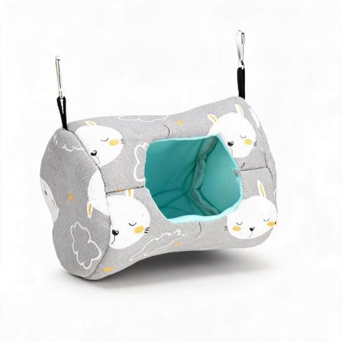 Sxhlseller Hamsterhängmatta, Hängbo för Husdjur i Canvas för Chinchillor och Smådjur med Avtagbar Kudde, Stort Innerutrymme, 4 årstider Användbar, 18x14x14 Cm (grå kanin)