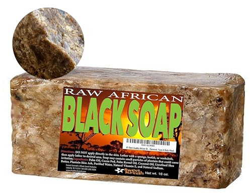 Premium African Black Soap - Pure 1 pound Bulk. Raw Organic Soap for Acne, Dry Skin, Rashes, Burns, Scar Removal, Face & Body Wash, From Ghana West Africa - Authentic African Moisturizer