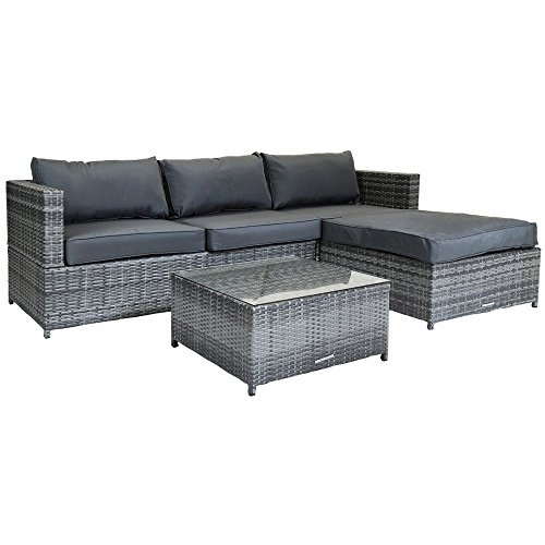 CHARLES BENTLEY 3 Seater Rattan Lounge Set with Table, Grey 73x73x64cm, L