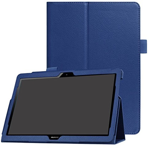 SATURCASE Custodia protettiva per tablet Huawei MediaPad T3 10 da 9,6 pollici, in pelle PU, pieghevole, con supporto, blu scuro