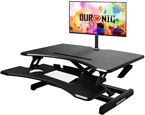 Duronic Sit-Stand Desk DM05D16 | Height Adjustable Office Workstation | 77x50cm Platform | Raises from 12-43cm | Riser for PC Computer Screen, Keyboard, Laptop | Ergonomic Desktop Table Converter