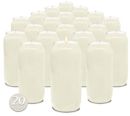 Hyoola Ceri Votivi in Cera Vegetale - Durata 7 Giorni, Pacco da 20-15 Cm - Candele Votive a Colonna in Vasetto per Uso Religioso, Commemorativo, Decorazione di Feste, Veglie ed Emergenze