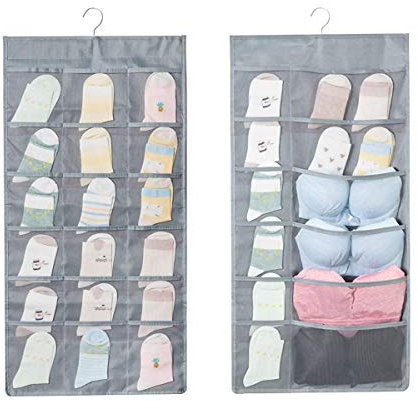 Hanging Storage - 30 Pockets Hanging Closet wardrobe Storage Bra Underwear Socks Ties Organiser with Large and Deep Pockets,Double-Sided Space-Saving Clothes Organiser (Gray - 30 Pockets)
