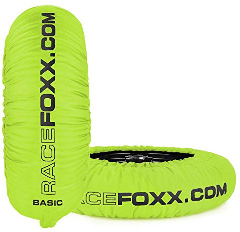 RACEFOXX Basic Reifenwärmer Tyre Warmers 80° C Heiztemperatur SUPERMOTO, 120/17 vorne und 160/17 hinten Rennsport Heizdecken Motorradreifen gelb