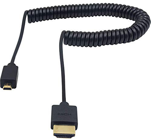 Duttek Cavo micro HDMI a HDMI, cavo a spirale da HDMI a micro HDMI, estremamente sottile, flessibile, micro HDMI maschio a HDMI maschio, cavo a spirale per 1080P, 4K, Ultra HD, 3D, Ethernet (2,5 m)