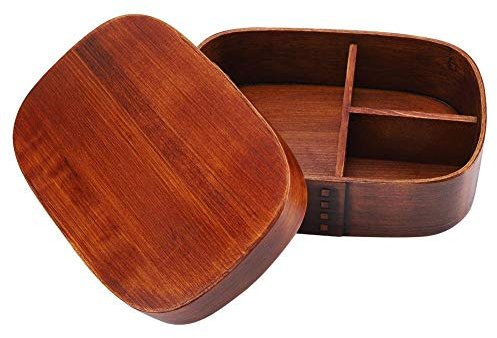 Holz-Lunch-Container-Box, tragbare Bento-Boxen Vintage Leakproof Food-Vorratsbehälter mit festem Gurt(18 * 12 * 5.5cm)