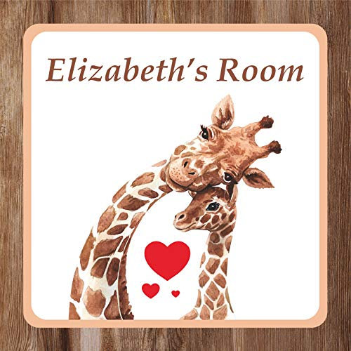 Precision Designs Mum & Child Giraffe Kids Bedroom Door Sign Personalised For You - Any Name! Door Plaque,Boys,Nursery,Decor,Kids Room