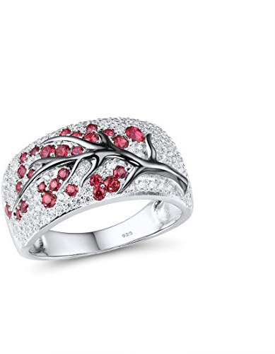 Santuzza Bague en argent sterling 925 avec motif cerisier rose et rubis en oxyde de zirconium blanc brillant, Pierre Cristal,