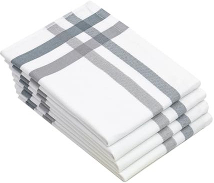 ZOLLNER 4er Set Geschirrtücher Baumwolle in 50x70 cm - extrem saugstarke und robuste Küchentücher - waschbar bis 60°C – in weiß grau - Gastronomiequalität - Oeko Tex® Zertifiziert