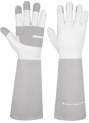 HANDLANDY Lange Gartenhandschuhe für Damen und Herren, dornsichere Rosen-Beschneidehandschuhe Lederhandschuhe Gartenhandschuhe Hof-Arbeitshandschuhe (klein, grau)