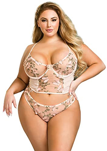 ohmydear Femme Ensemble Lingerie Erotique Grande Taille Lingerie Set Sexy Ensemble de sous-vêtements Ensemble de Lingerie Tenue Sexy Hot 2 pièces Soutien-Gorge et Culotte en Dentelle