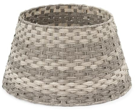 Christmas Village Rattan Tree Skirt Wicker Stand Base Festive Xmas Basket Cover Decor Perfect for Indoor Home & Office Floor Use, Tidy Decor – Folds for Easy Storage - GREY (ROUND)
