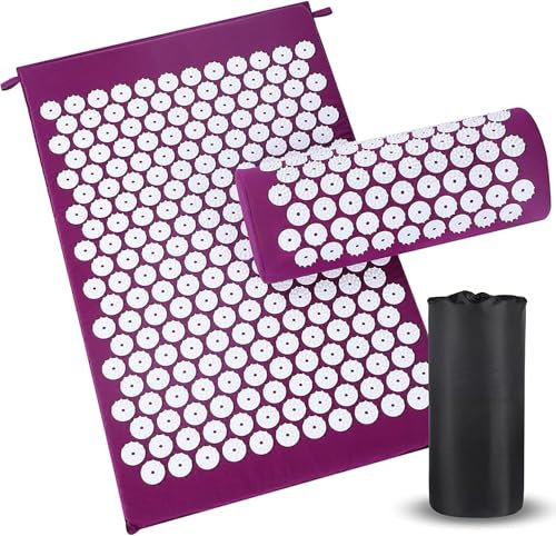 Tapis d'acupression Generise Accupression Ensemble tapis de corps et oreiller pour homme et femme – Soulagement des douleurs du dos, du cou et des muscles – Comprend un sac de voyage avec sangle