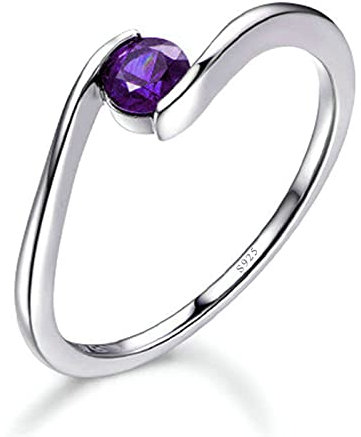 Gualiy Sterling Silver Rings Wedding Bands Womens, Small Round Shape Purple Cubic Zirconia Wedding Ring Bands for Women Size 9.5